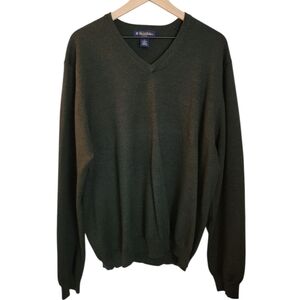 Brooks Brothers Stretch Mens Merino Wool‎ Hunter Green V-Neck Sweater XL